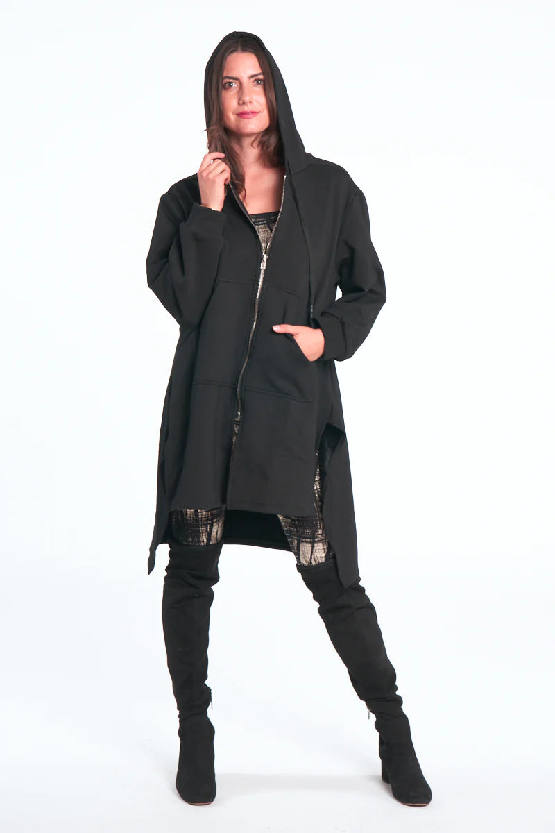 Black Velvet Fused Hooded Jacket