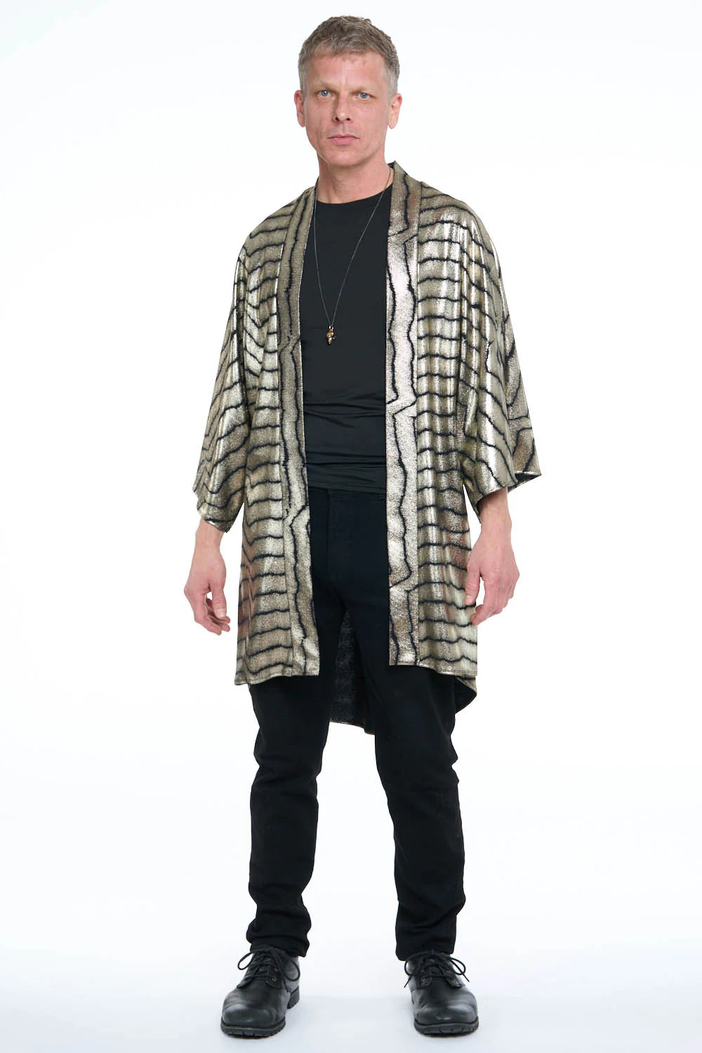 Black & Gold Metallic Wave Zen Funk Unisex Kimono