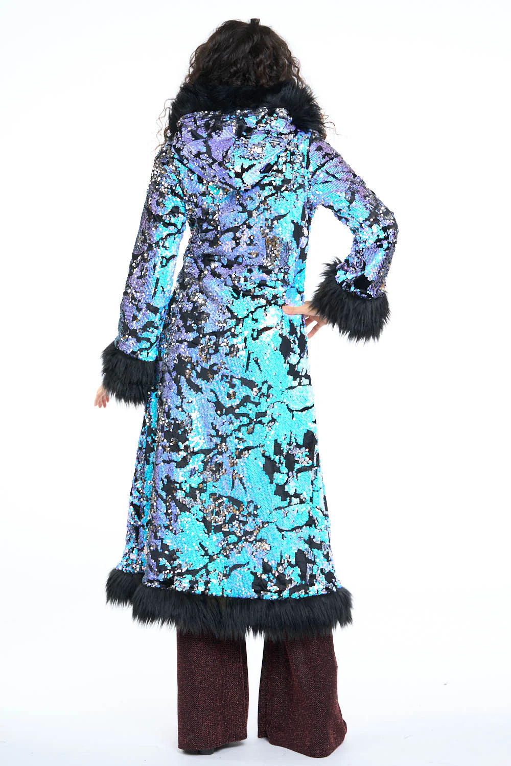 Deluxe Tamo Coat: Midnight Magic + Black Faux Fur Trim
