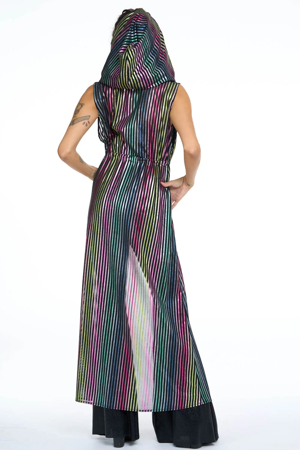 Multi Green Metallic Mesh Sleeveless Gemini Leisure Robe