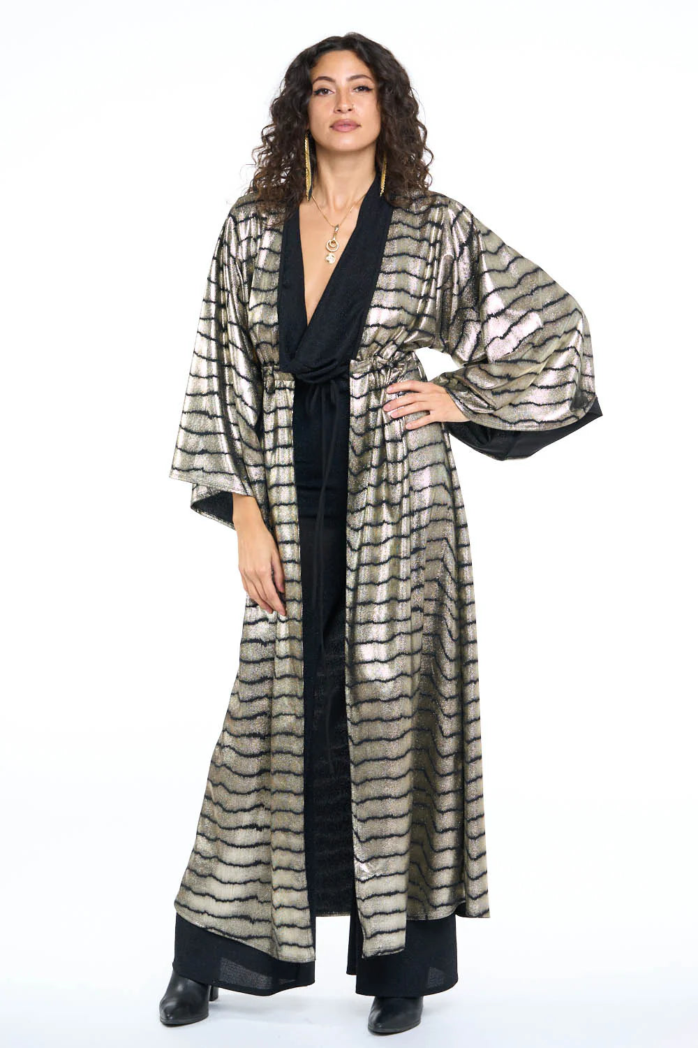 Black & Gold Metallic Wave Gemini Leisure Robe