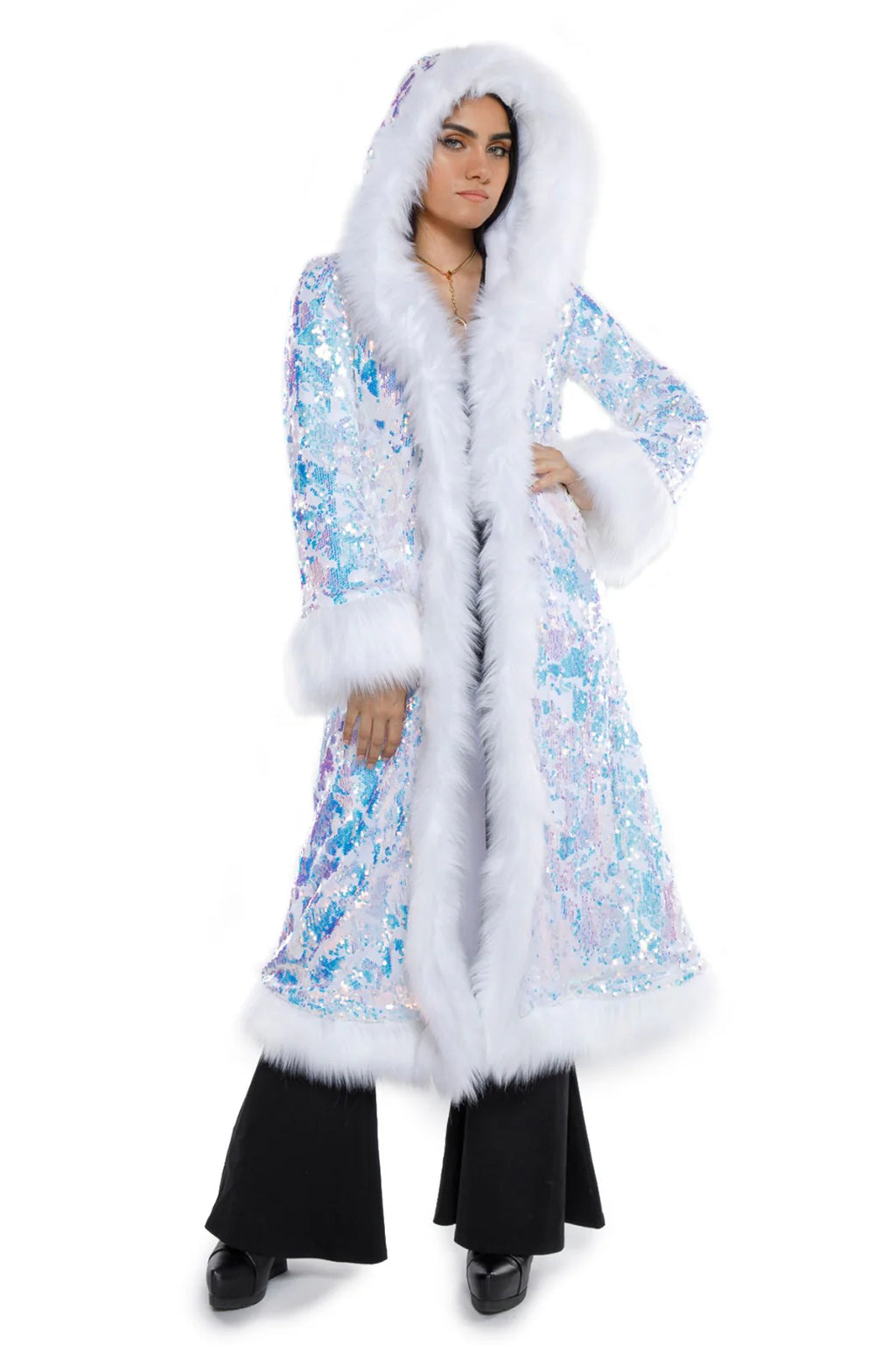 Deluxe Tamo Coat: Fearless Unicorn Sequin + White Faux Fur Trim