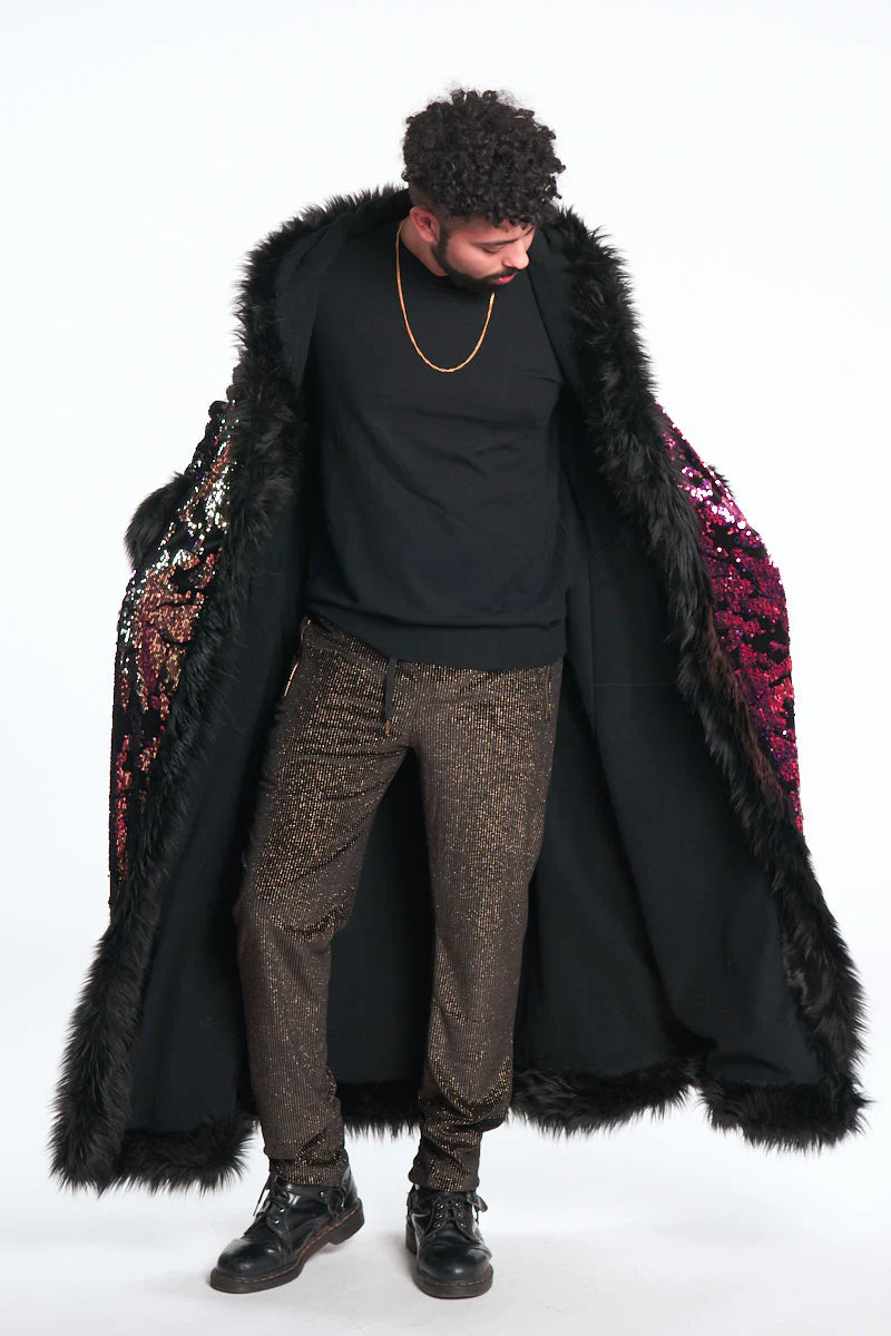 Deluxe Tamo Coat: Purple Rain + Black Faux Fur Trim