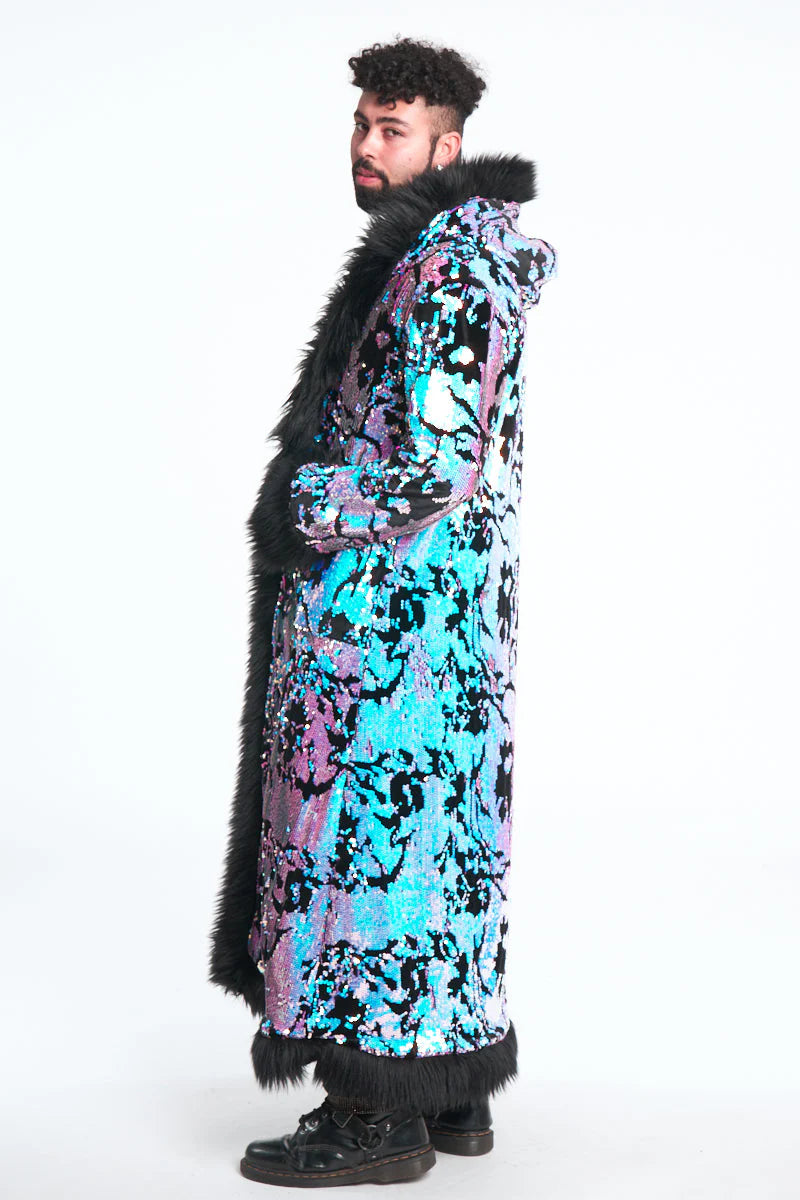 Deluxe Tamo Coat: Midnight Magic + Black Faux Fur Trim