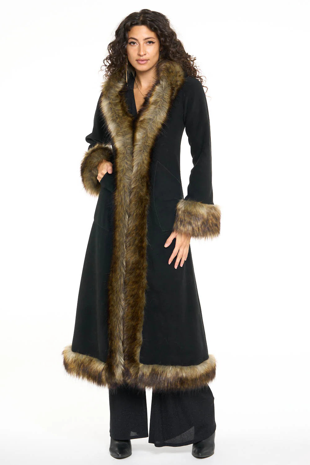 Classic Tamo Coat: Black Coat + Sable Trim