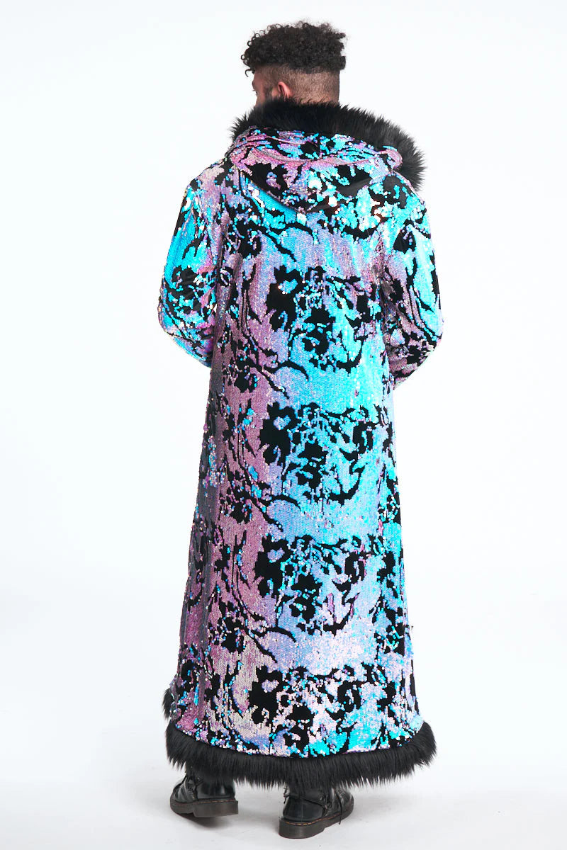 Deluxe Tamo Coat: Midnight Magic + Black Faux Fur Trim