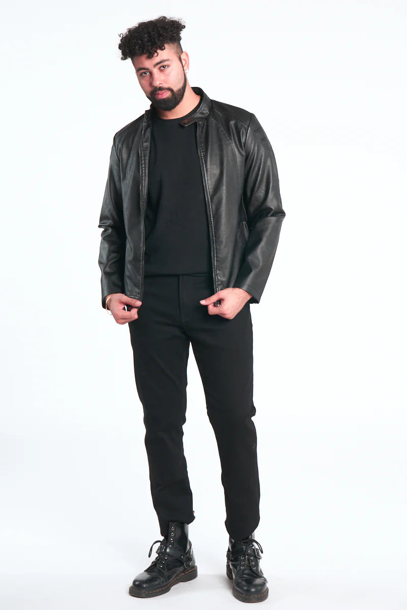 Black Vegan Leather Moto Jacket