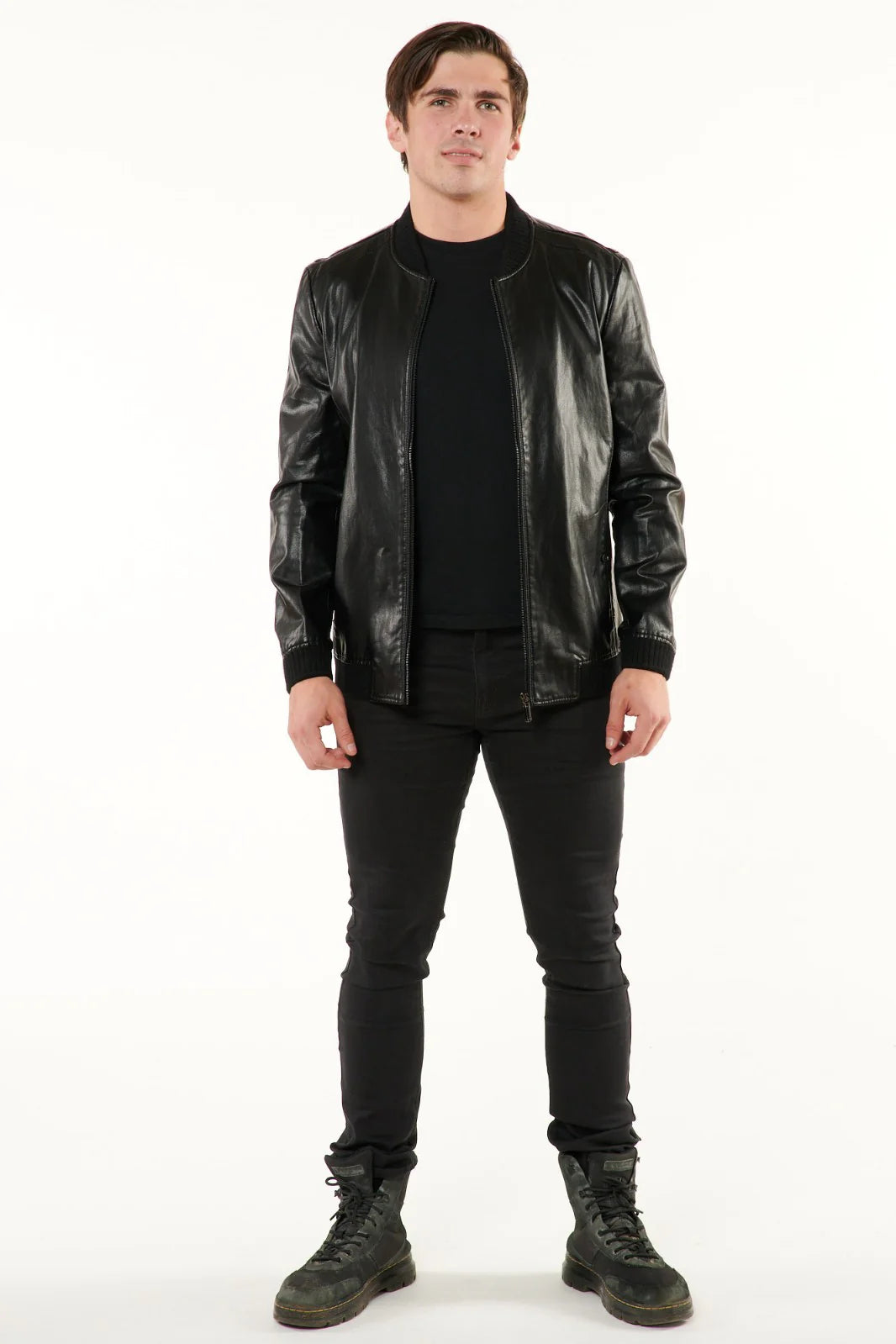 Black Vegan Leather Bomber Jacket