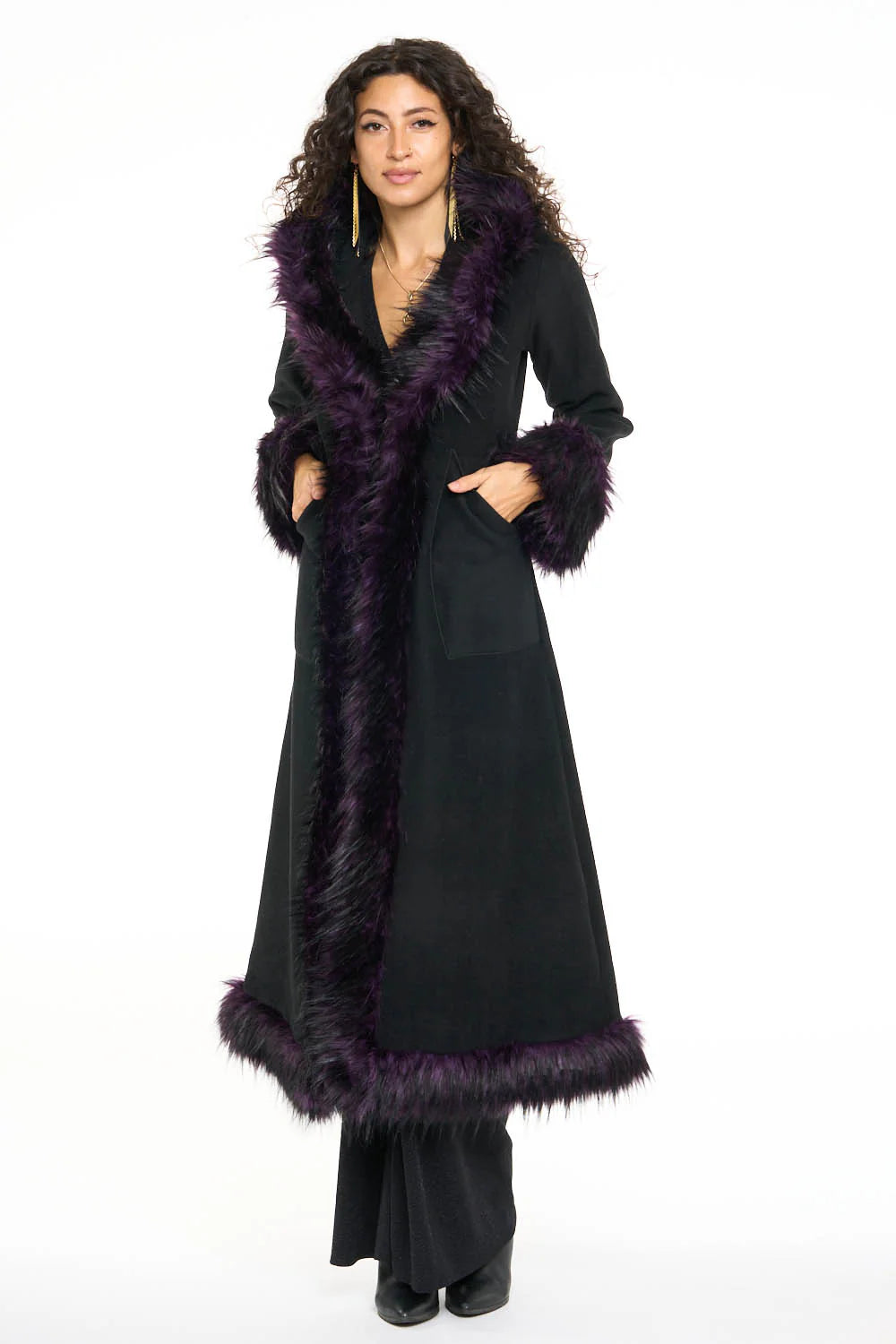 Classic Tamo Coat: Black Coat + Purple Trim