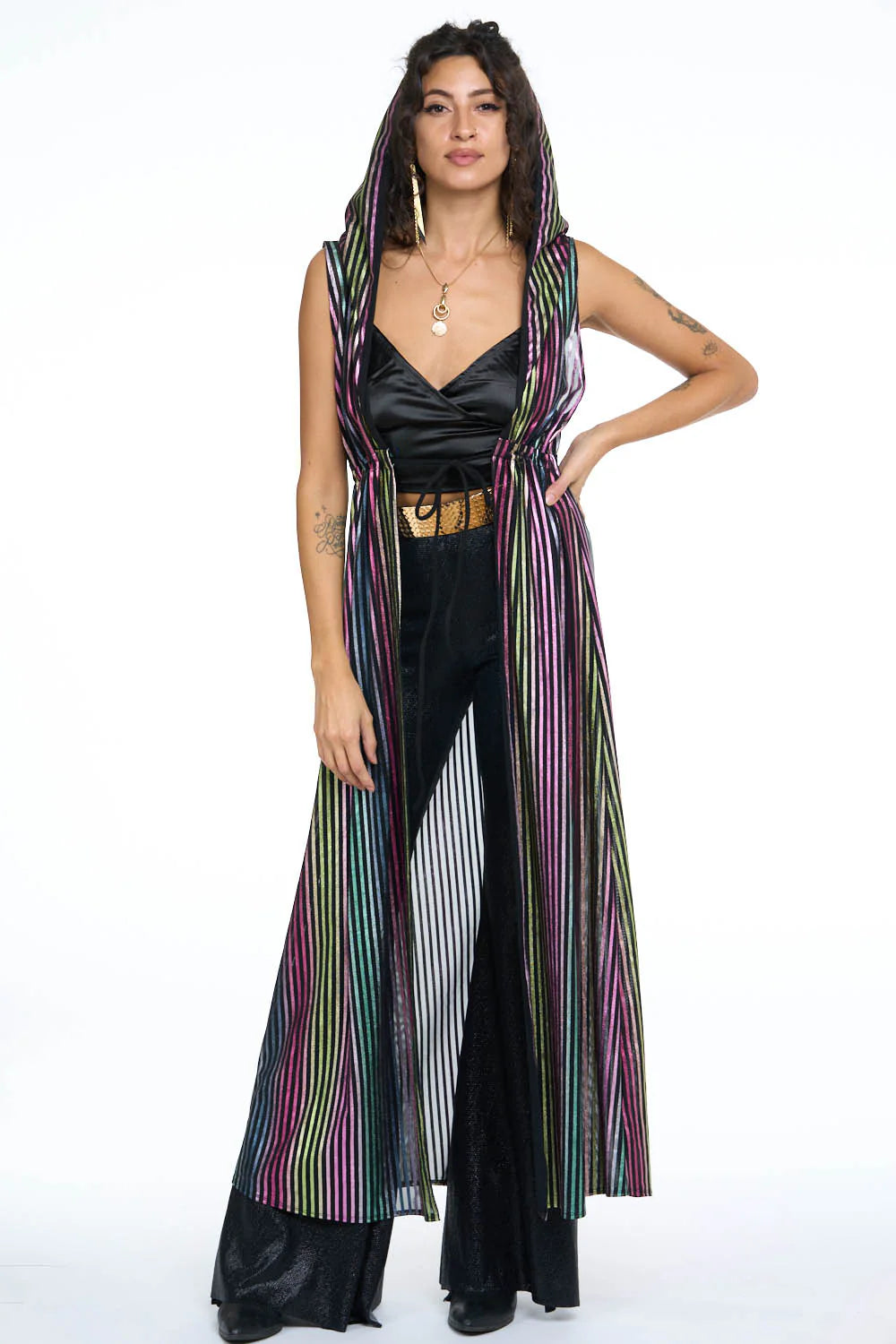 Multi Green Metallic Mesh Sleeveless Gemini Leisure Robe