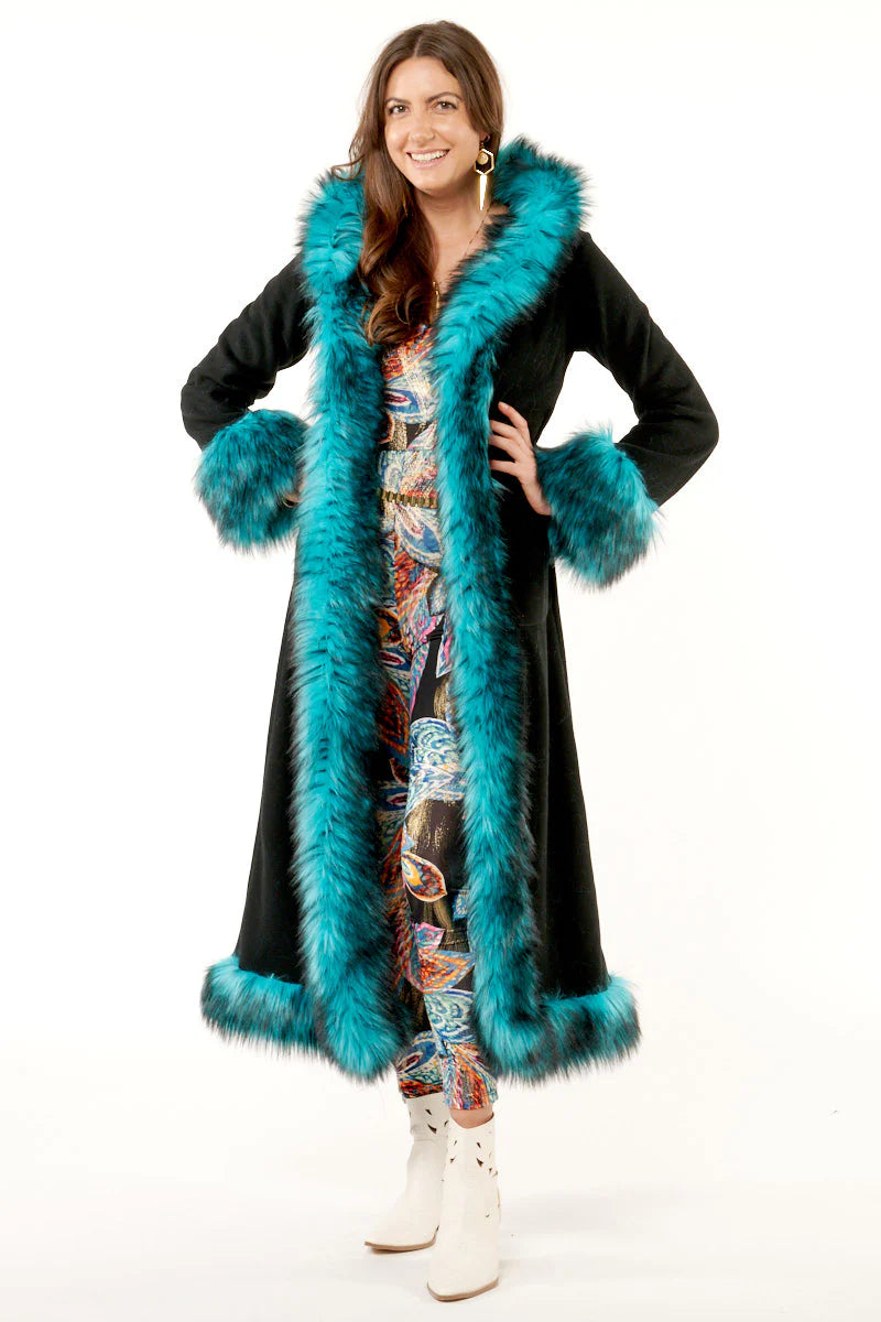 Classic Tamo Coat: Black Coat + Teal Trim