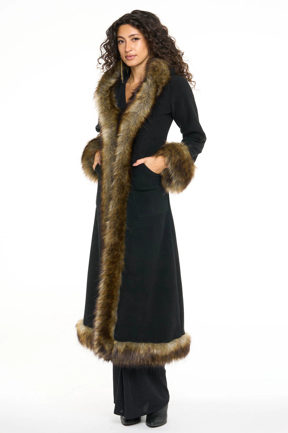 Classic Tamo Coat: Black Coat + Sable Trim