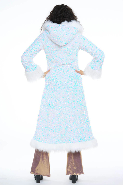 Deluxe Tamo Coat: Unicorn Starlight Sequin + White Faux Fur Trim