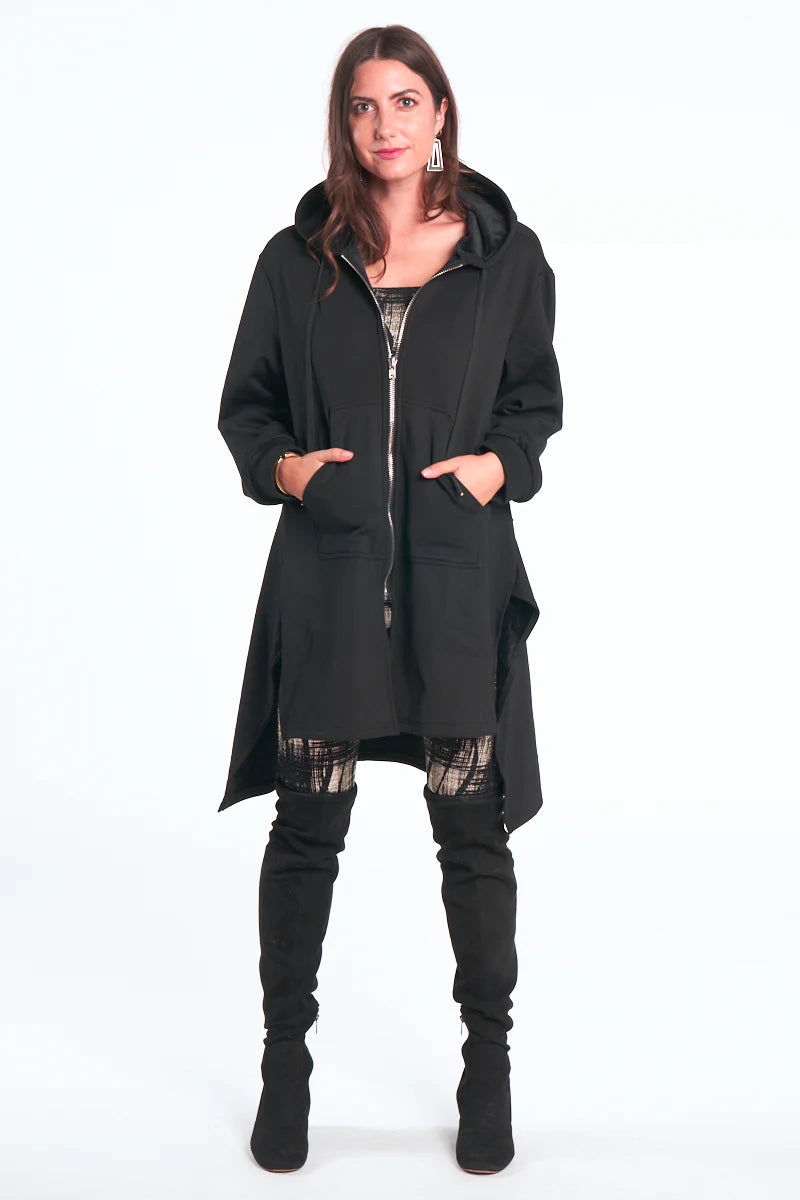 Black Velvet Fused Hooded Jacket